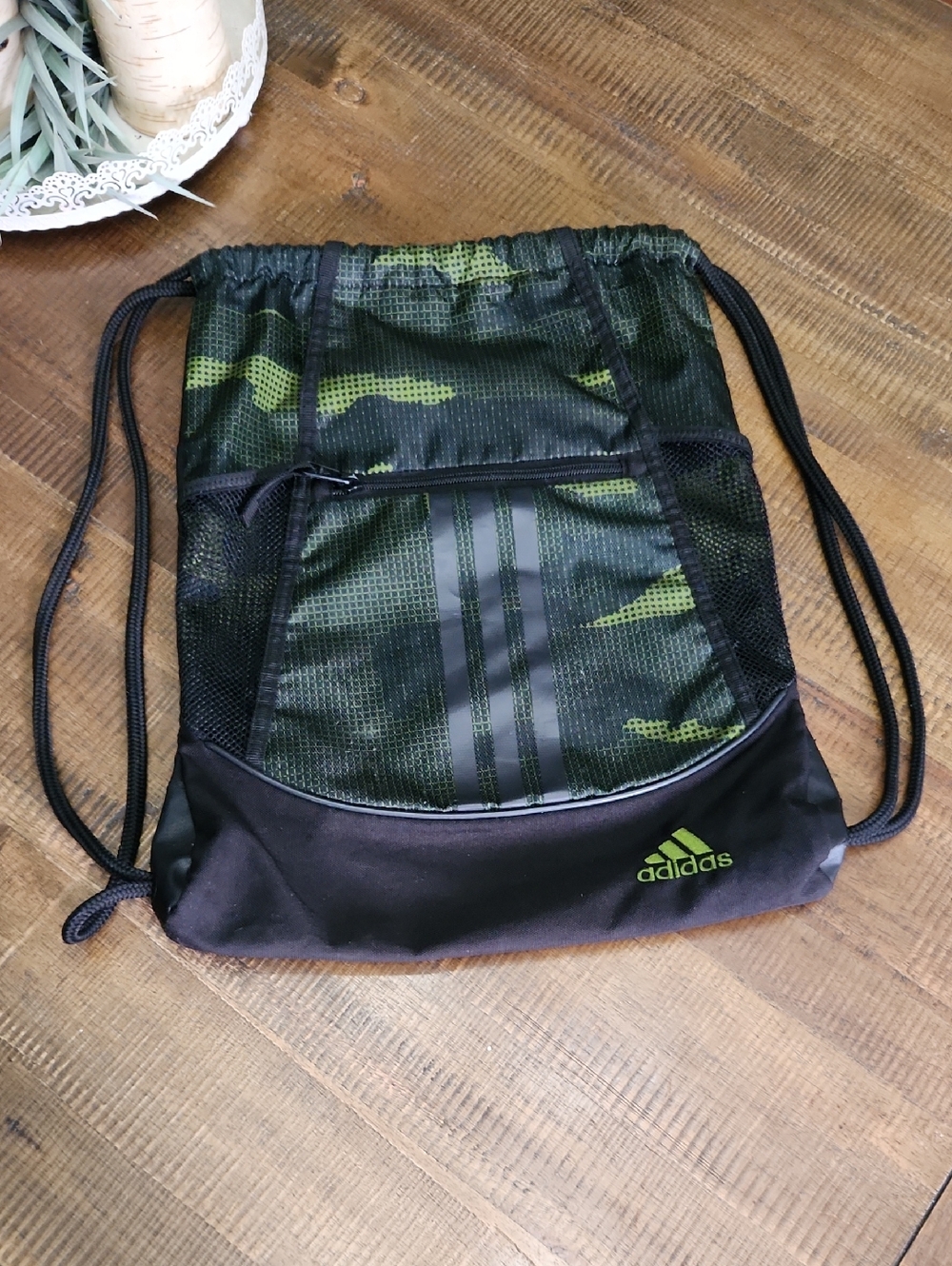 adidas Green Camo Drawstring Bag
